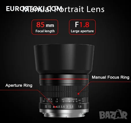 BENOISON 85 мм f1.8 портретен обектив, F обектив за Nikon, ръчен фокус (MF), F-байонет за Nikon D, снимка 2 - Обективи и филтри - 56203181