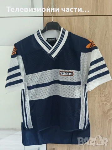 Оригинална винтидж Adidas Originals 90s Style Navy White Orange Mesh спортна тениска,за 10 годишни