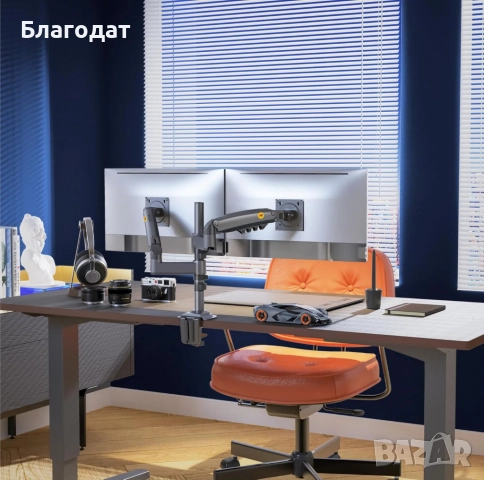 1бр/ Двоен мониторен държач за бюро NB Ergonomic H180 (17–27", до 9 кг на монитор), снимка 4 - Стойки, 3D очила, аксесоари - 52509807
