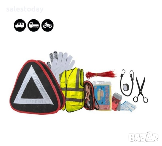 Авариен комплект за автомобил с 11части+ фенер