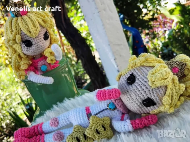 Принцеса Пийч Princess Peach Super Mario Bros/ Плетена кукла , снимка 5 - Колекции - 51254448