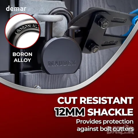 Тежкотоварен катинар Maudex® PML65 - висока сигурност със скоба от борна сплав, с 5 ключа, снимка 6 - Други стоки за дома - 48836115