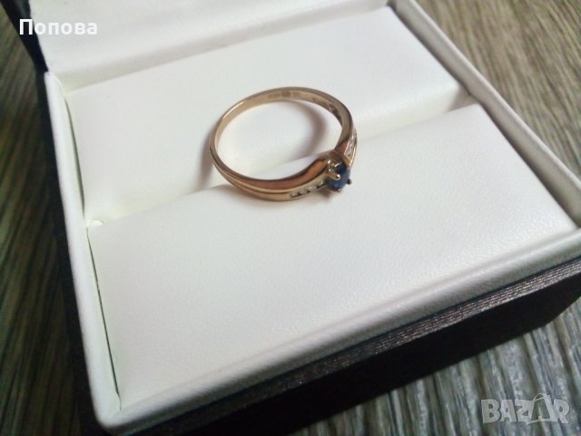 Фирмен златен пръстен с диаманти и сапфир, снимка 4 - Пръстени - 37823739