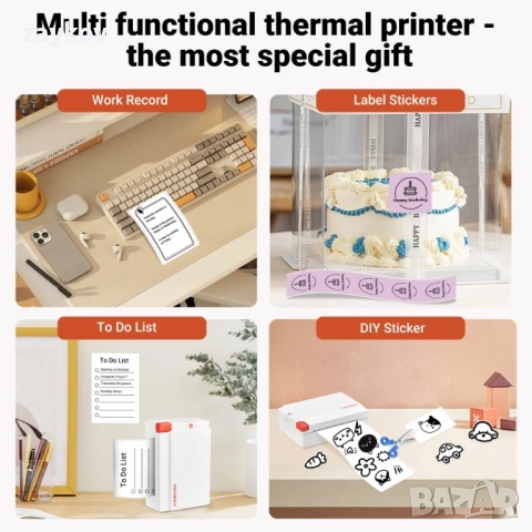 ORGBRO Принтер за стикери, X3 Print Pods мини термопринтер Bluetooth, снимка 6 - Принтери, копири, скенери - 52539857