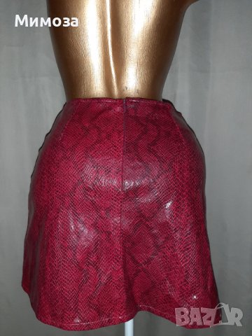MORGAN M Червена кожена къса пола , снимка 3 - Поли - 38179432