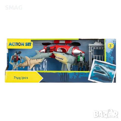 Комплект с водолази, акули и клетка - 7 бр S_1237224, снимка 2 - Фигурки - 48042532