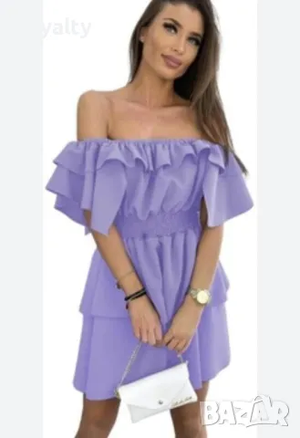 Лилава лятна рокля с паднали рамене