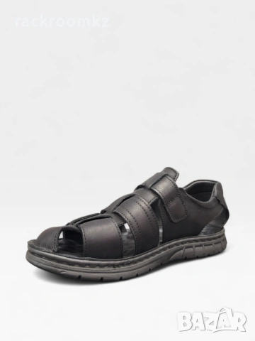 Мъжки кожени сандали с лепенки в черно S530-1 black, снимка 2 - Мъжки сандали - 54252624