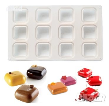 12 обли квадрати квадратчета хапки кубчета квадрат силиконов молд форма фондан шоколад десерти , снимка 2 - Форми - 44297922