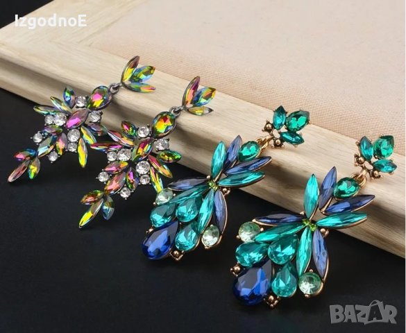 Луксозни висящи обеци с цветни кристали 3 модела, снимка 2 - Обеци - 42345667