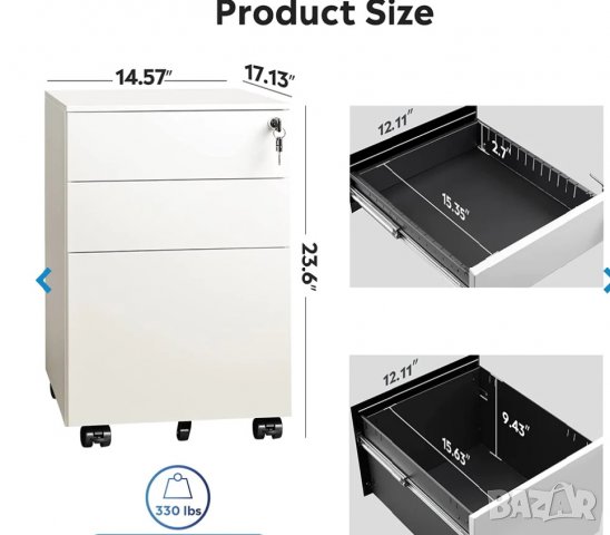 Мобилен офис шкаф с 3 чекмеджета с ключалка D10710435 , снимка 3 - Шкафове - 38952532