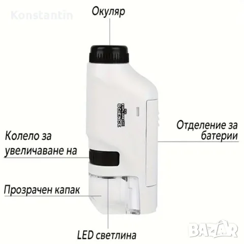 Детски преносим микроскоп с LED светлина, 60x-120x увеличение и стойка за смартфон, снимка 5 - Образователни игри - 55723189