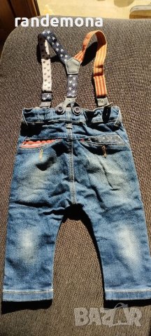 Дънки с тиранти Denim размер 12 месеца, снимка 2 - Бебешки дънки - 38490867