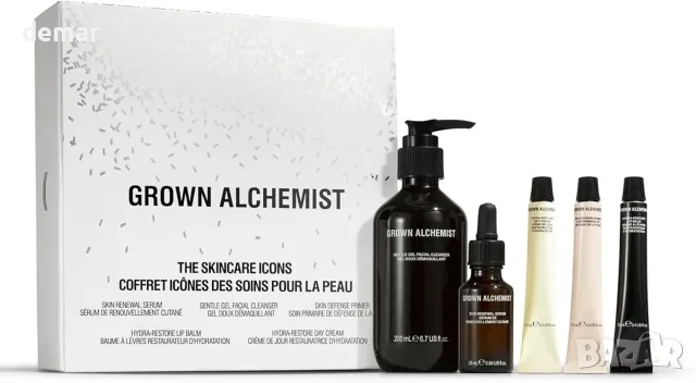 Подаръчен комплект за грижа за лице Grown Alchemist с почистващ гел и серум