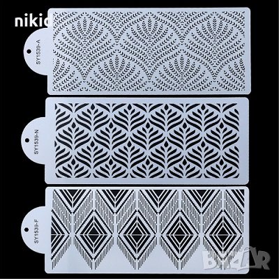 3 различни шарки ромбове ромб плетеница жито овес стенсил шаблон за спрей торта украса Scrapbooking, снимка 5 - Други - 30832867