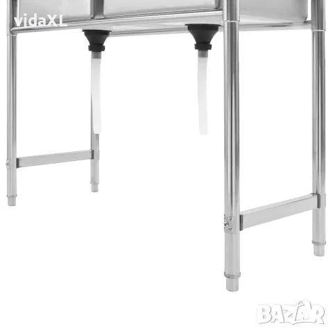 vidaXL Кухненска мивка с двойно корито, неръждаема стомана, снимка 7 - Мивки - 56146101