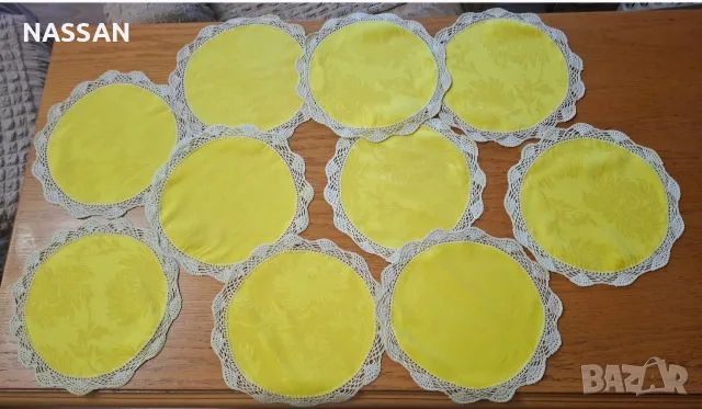 Нови карета, подложки за чаши от плат, плетива на една кука,тишлайфери, покривки от плат
