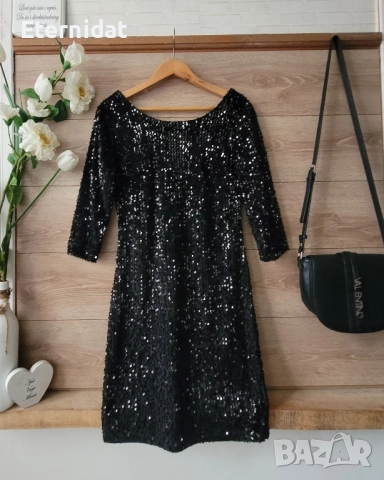 Черна рокля пайети Vila , снимка 4 - Рокли - 52062219