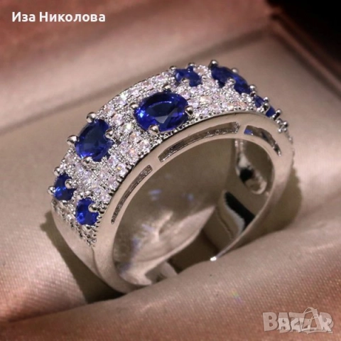 Сребърни пръстени, австрийски кристали, сапфир, смарагд, аметист, топаз, снимка 3 - Пръстени - 32502529
