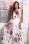 Рокля “Rose Garden Elegance” – бяла рокля с гръцко деколте и лилаво‑розови флорални, снимка 2