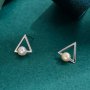 Сребърни обеци - Перли триъгълник 925 BX532, снимка 5