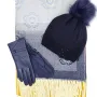 Дамски зимен комплект шапка, шал и ръкавици в тъмно синьо Код на продукта:DK-0082, снимка 1
