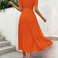 Красива оранжева рокля, Ефектна рокля, Миди рокля, снимка 2 - Рокли - 44589613