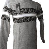 Плетен сив пуловер със черно-бял акцент, снимка 1 - Пуловери - 38695101