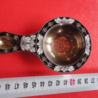 Уникална руска сребърна цедка за чай емайл позлата 916, снимка 1 - Колекции - 38740723