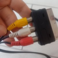 Аудио видео кабел Stereo Jack 3.5mm- 3xRCA 1 метър и преходник Scart, снимка 2 - Други - 38887422