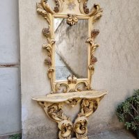 Италианска барокова конзола с огледало 015, снимка 7 - Огледала - 37992551