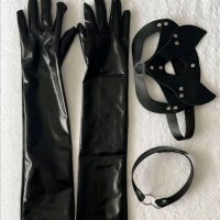 Секси комплект с кожени аксесоари Маска ръкавици и чокър, снимка 4 - Бельо - 44413662