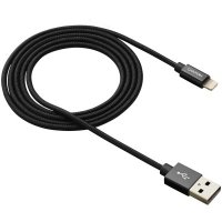 Кабел Lightning към USB CANYON CNS-MFIC3B за iPhone 1m Черен Оплетка Lightning to USB M/M, снимка 3 - USB кабели - 30544812