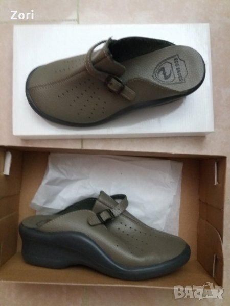 -30% Анатомични чехли за широк крак от ЕСТЕСТВЕНА КОЖА в зелен цвят номер 37, снимка 1