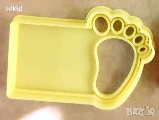 крак краче стъпало с рамка надпис табела пластмасов резец форма фондан тесто бисквитки прощъпулник, снимка 1
