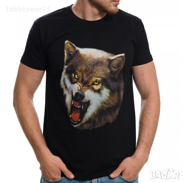 Нова мъжка тениска с дигитален печат Зъбат вълк, Серия Вълци, снимка 1