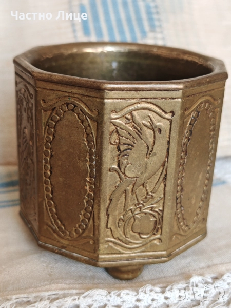Старинен Бронзов Съд Свещник 1930те г, снимка 1