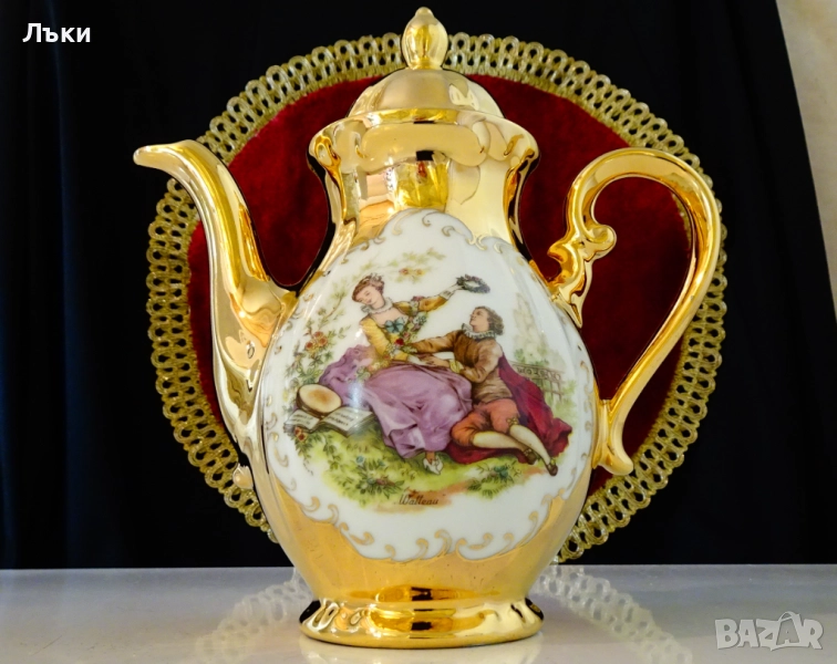 Кана баварски порцелан,злато,картина на Антоан Вато. , снимка 1