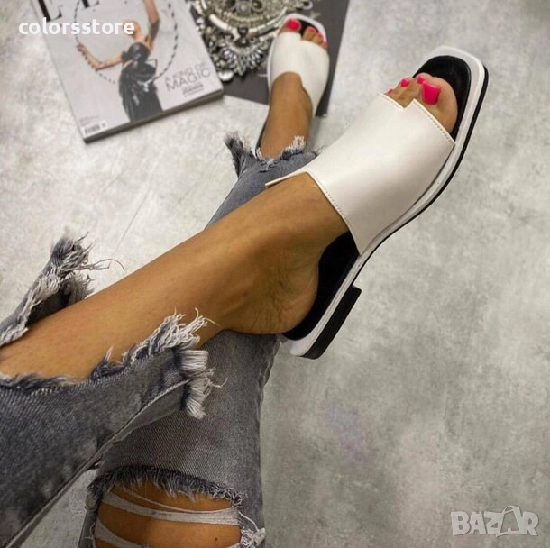 Равни чехли - бяла кожа - C23 , снимка 1