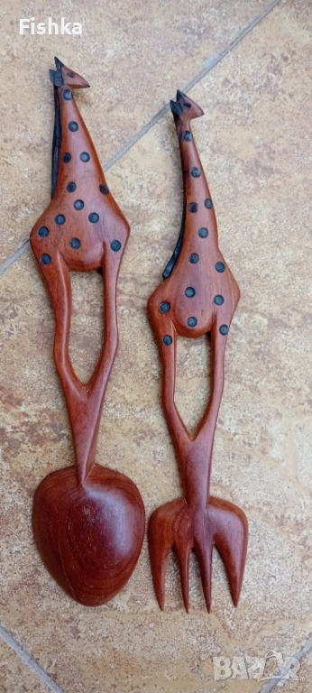 Комплект за салата от червено дърво махагон ръчна изработка, снимка 1