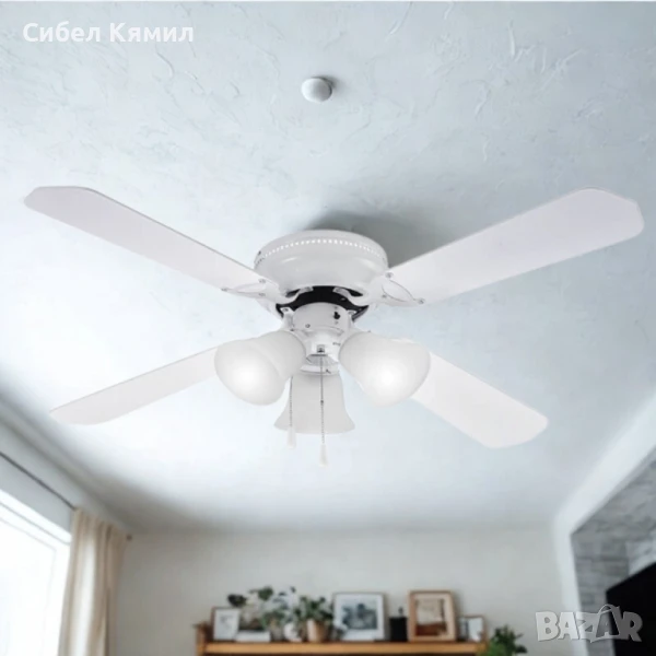 Таванен вентилатор с осветление Muhler MCF4262W N – 107 см, 4 перки, 3xE27, 55W, MDF, снимка 1