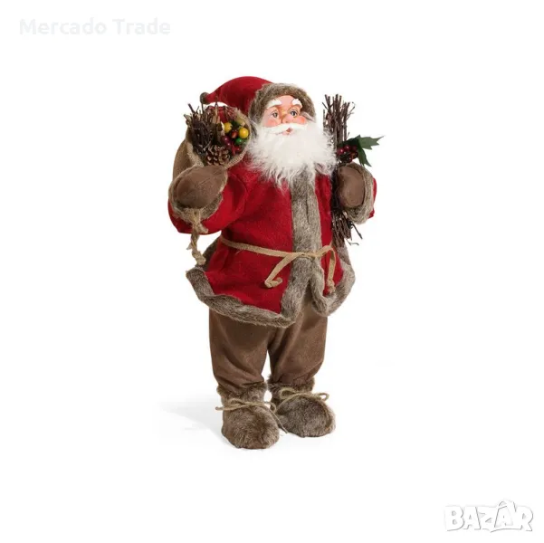 Коледна реалистична фигура Дядо Коледа с дърва и чувал с подаръци, 61см, снимка 1