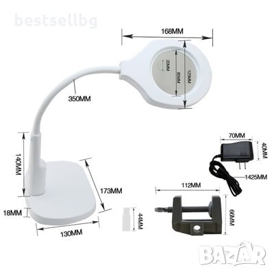 Мощна голяма стъклена настолна лупа лед осветление за четене бродиране, снимка 1