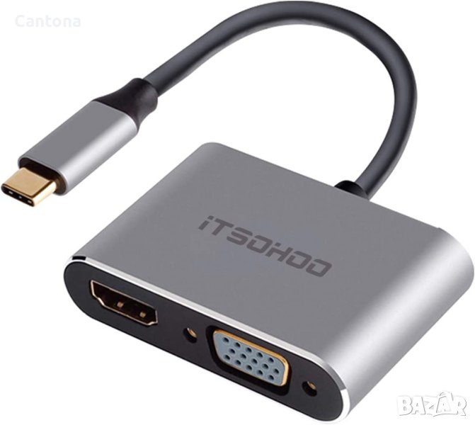 iTSOHOO USB C към HDMI  iVGA адаптер, USB Type C Thunderbolt 3 към VGA HDMI 4K конвертор , снимка 1