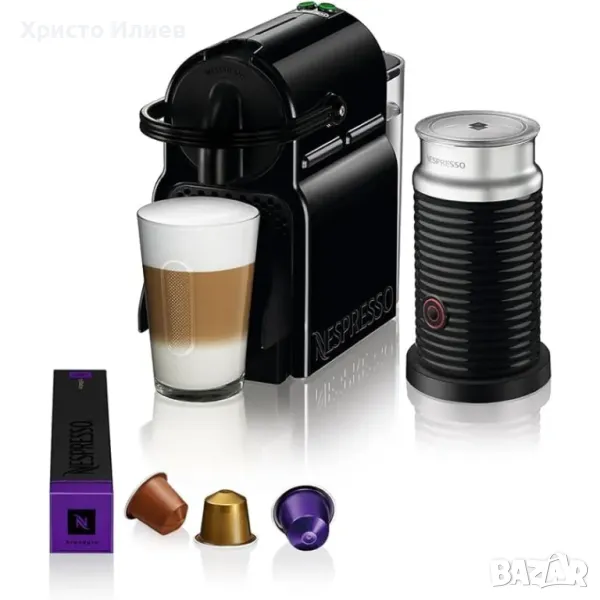 Кафемашина с капсули Nespresso Inissia с аерочино кана за разпенване на мляко, снимка 1