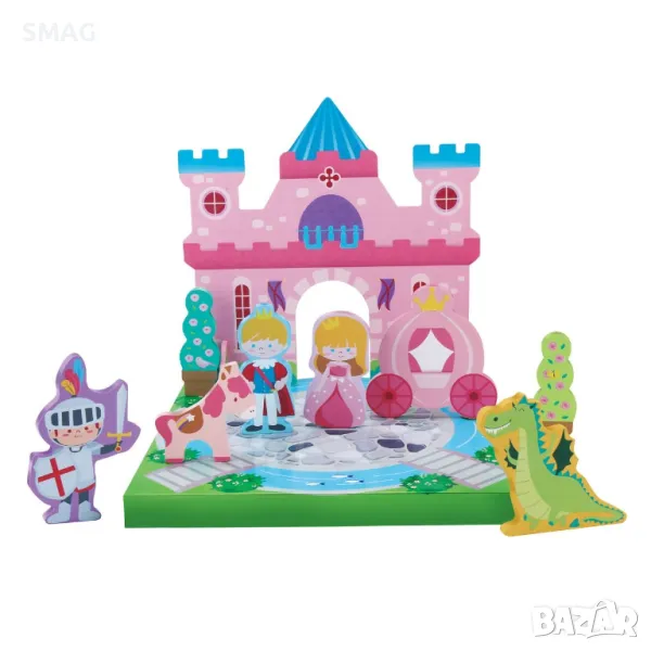 Дървен комплект от строителни блокове Княжески замък и фигури 15 бр. S_1245269, снимка 1