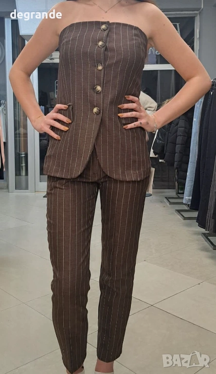 Дамски комплект сако в сиво черно и кафяво, снимка 1