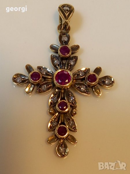 Златен кръст с рубини и брилянти уникат, снимка 1