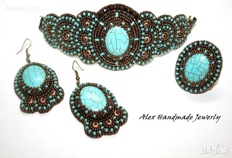 Ръчна изработка. Комплект с тюркоаз бродерия с мъниста Preciosa. , снимка 1