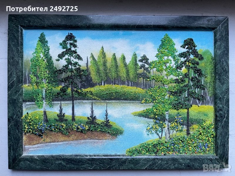 Картина руска, рамка от мрамор, направена от парчета мрамор, снимка 1